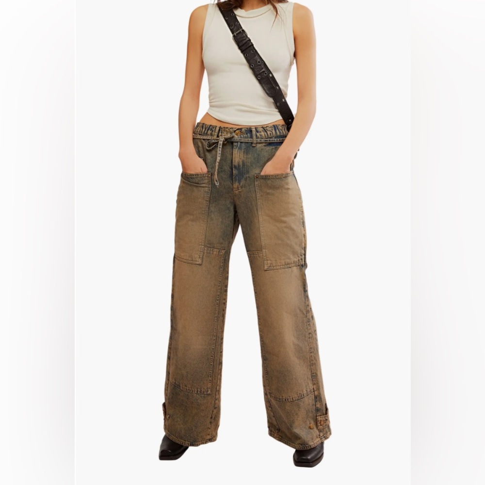 NWT FREE PEOPLE WE THE FREE Crvy Outlaw Wide Leg Jeans MEMPHIS MUD XL - Picture 2 of 9